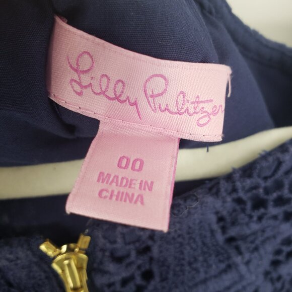 Lilly Pulitzer Kolby Lace Sailboat Mini Shift Dress 00 Sleeveless Navy Blue - Picture 3 of 10